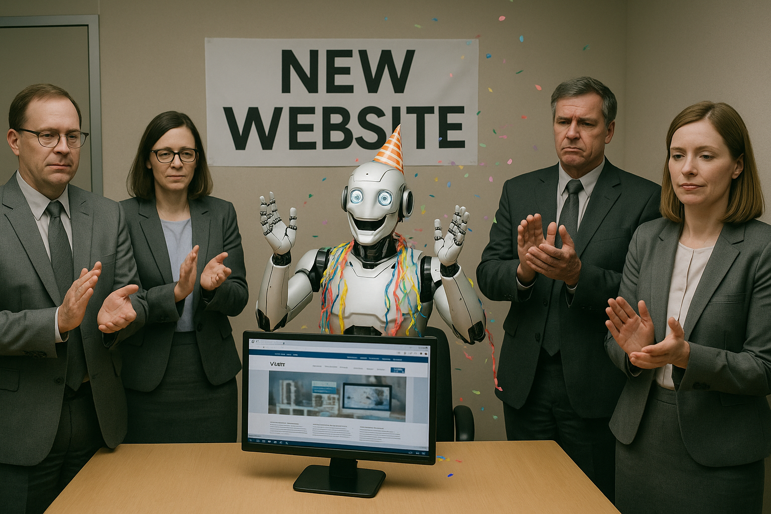 Satirische foto van een website lancering